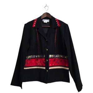 Saint Germain Paris Vintage Black Silk Blend Embroidered Blazer Sz M
